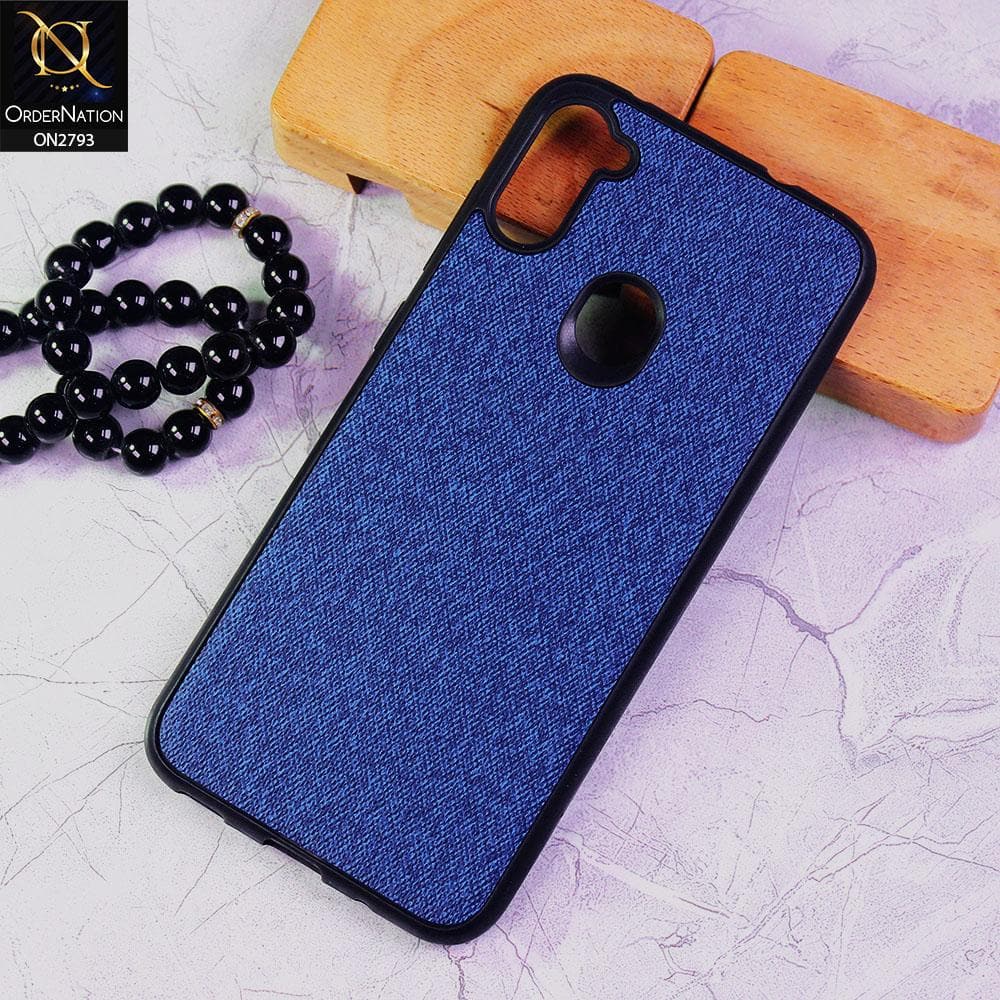 Samsung Galaxy A11 Cover - Blue -  New Jeans Fabric Texture Leather Soft Case