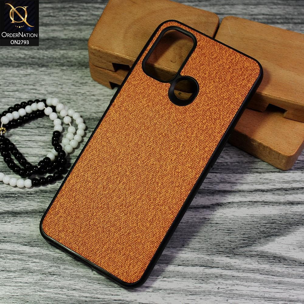 Oppo A53s Cover - Mustard - New Jeans Fabric Texture Leather Soft Case