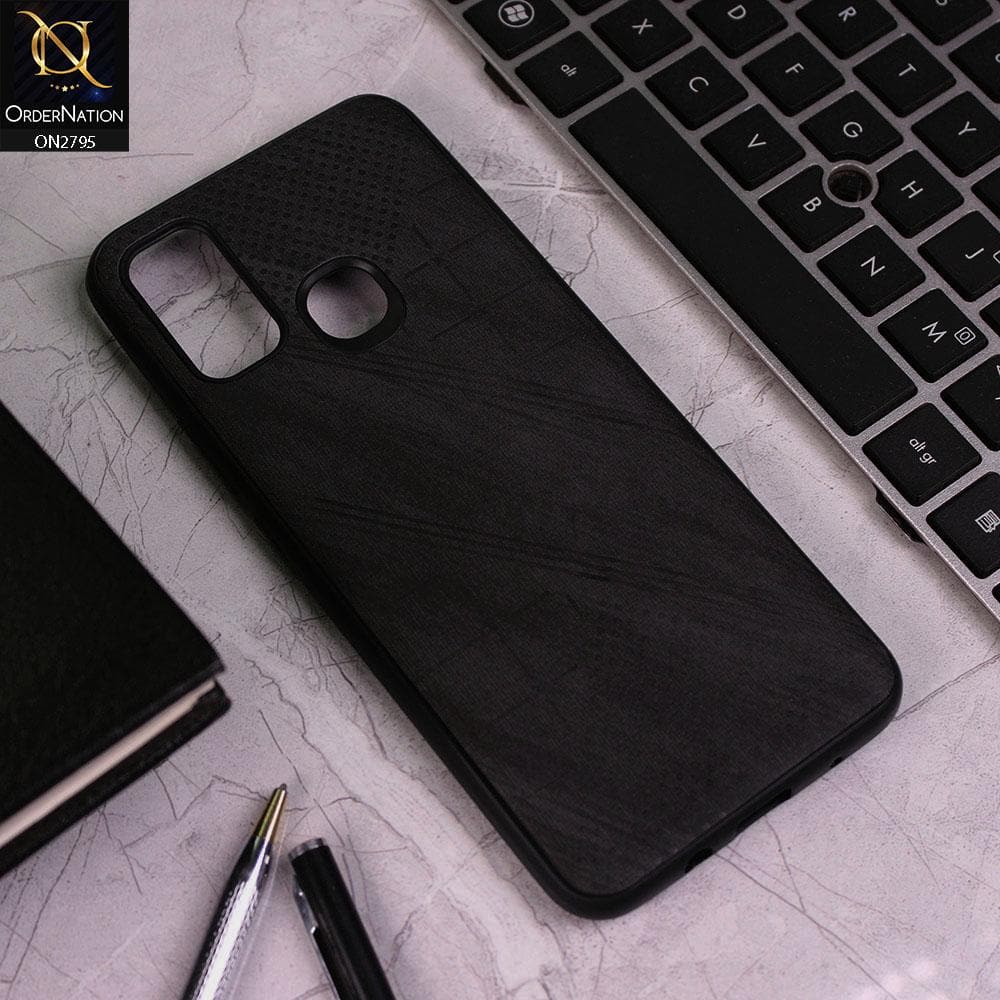 Samsung Galaxy A21s Cover - Black - Vintage Fabric Look Dotted Soft Case