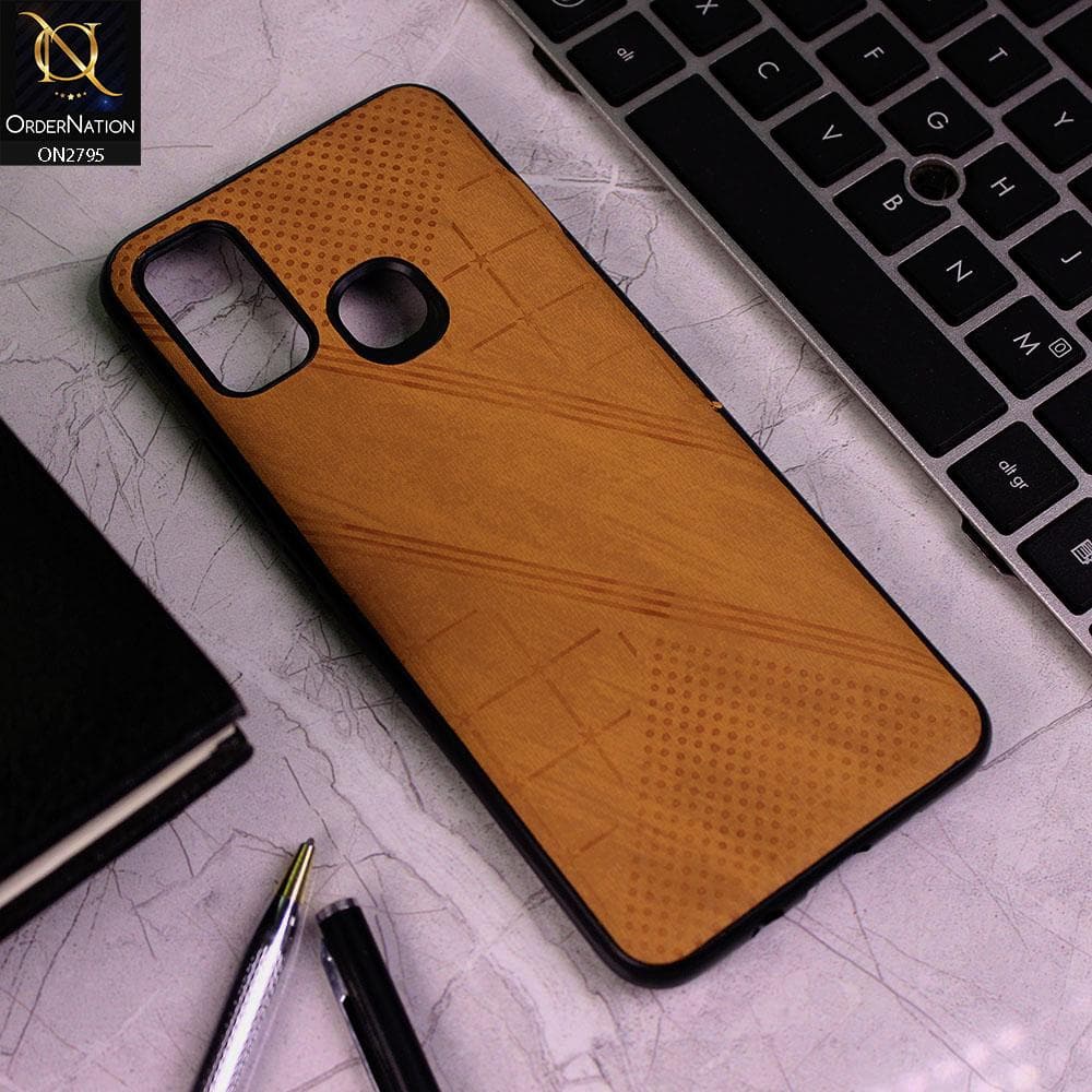 Samsung Galaxy A21s Cover - Mustard - Vintage Fabric Look Dotted Soft Case