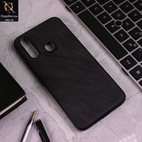 Vivo Y12 Cover - Black - Vintage Fabric Look Dotted Soft Case
