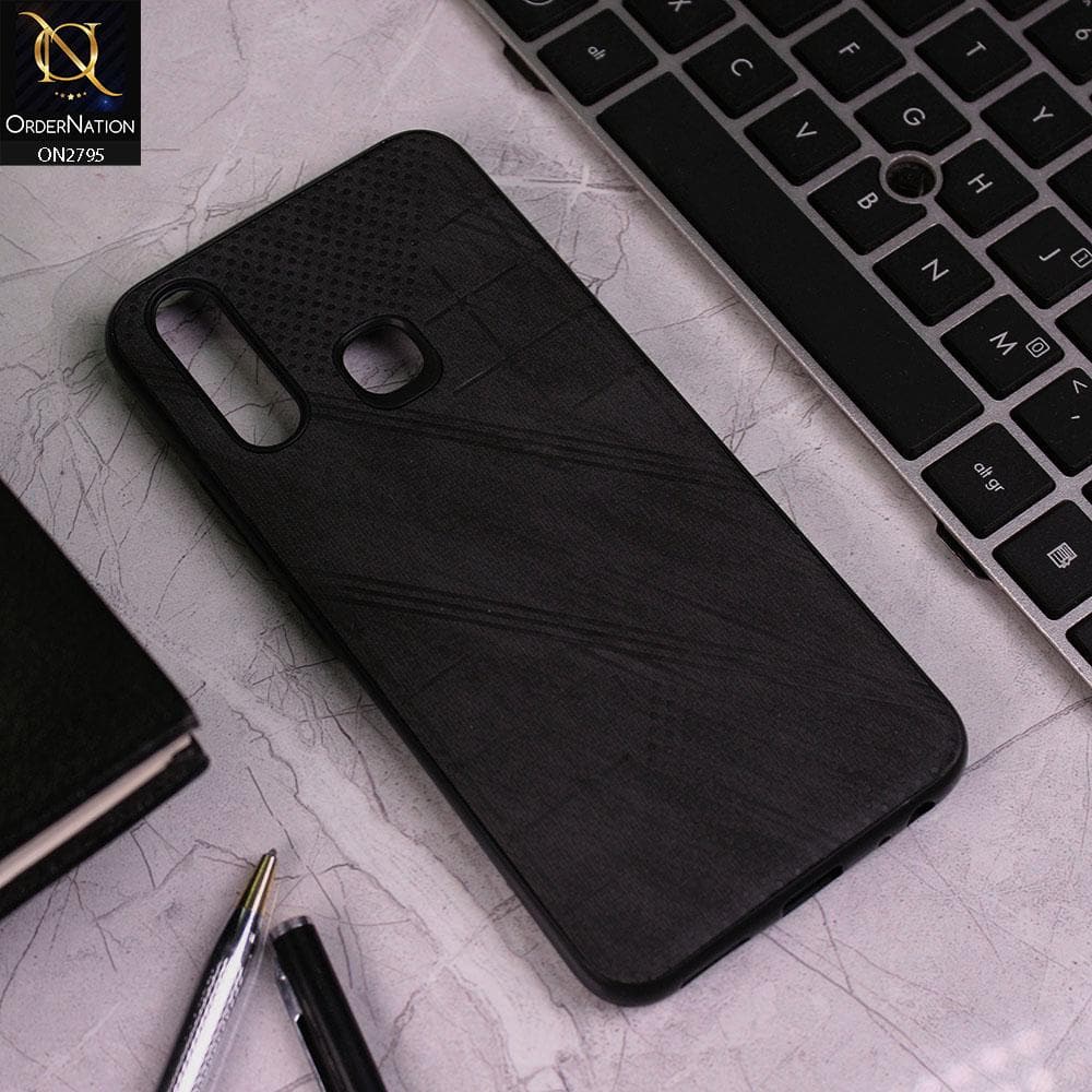 Vivo Y11 2019 Cover - Black - Vintage Fabric Look Dotted Soft Case