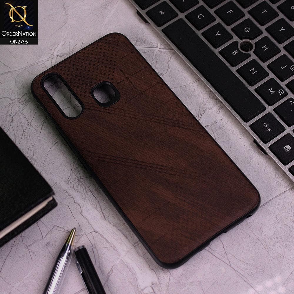 Vivo Y15 Cover - Brown - Vintage Fabric Look Dotted Soft Case
