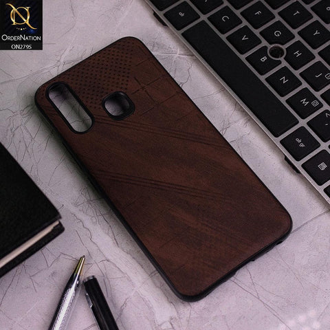 Vivo Y12 Cover - Brown - Vintage Fabricated Dotted Soft Case