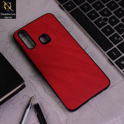 Vivo Y11 2019 Cover - Red - Vintage Fabric Look Dotted Soft Case