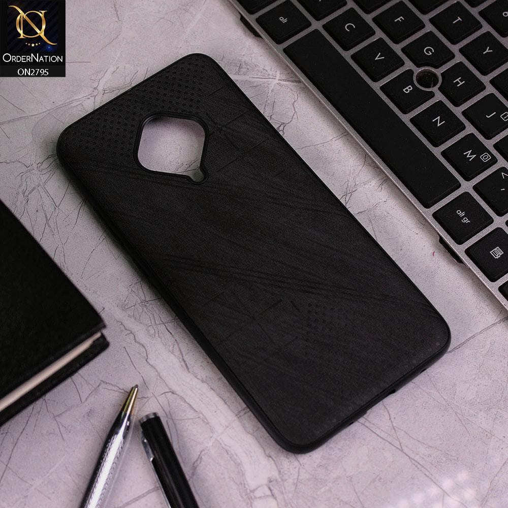 Vivo Y51 2020 Cover - Black - Vintage Fabric Look Dotted Soft Case