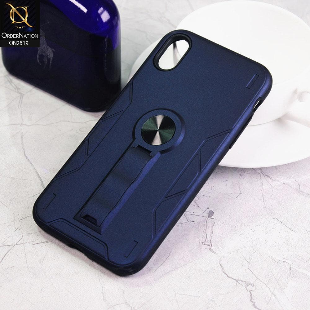 iPhone XS / X Cover - Blue - 2 in 1 Hybrid Protective Case With Kick Stand