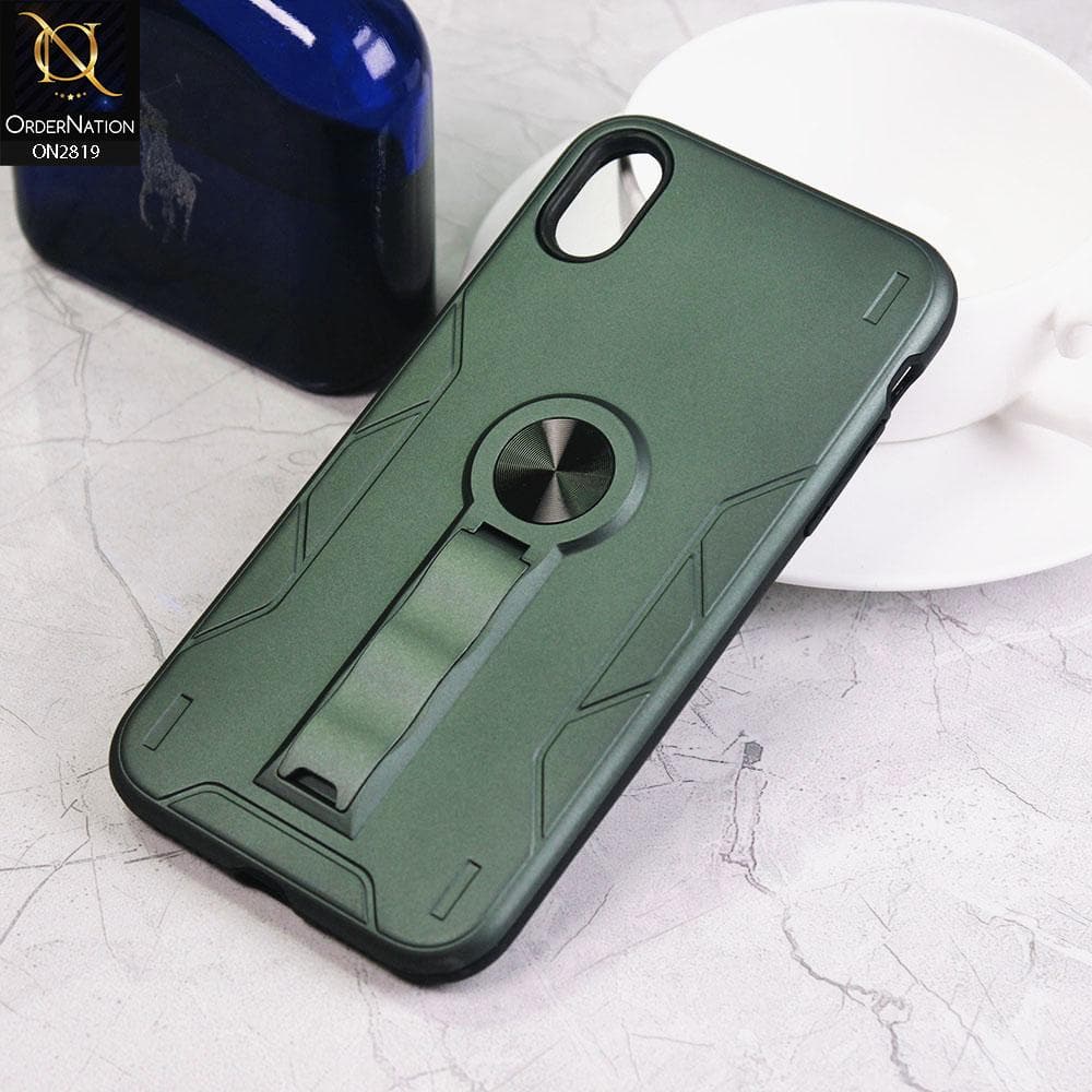 iPhone XS / X Cover - Green - 2 in 1 Hybrid Protective Case With Kick Stand