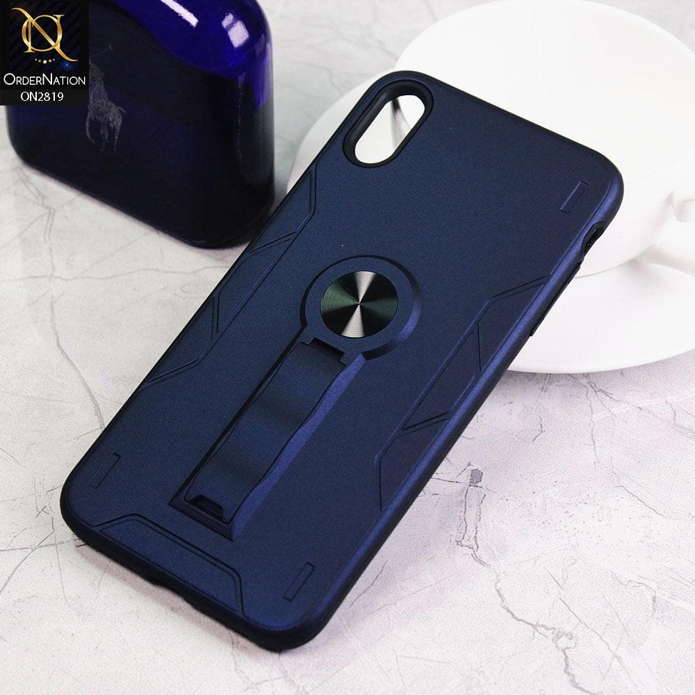 iPhone XS Max Cover - Blue - 2 in 1 Hybrid Protective Case With Kick Stand