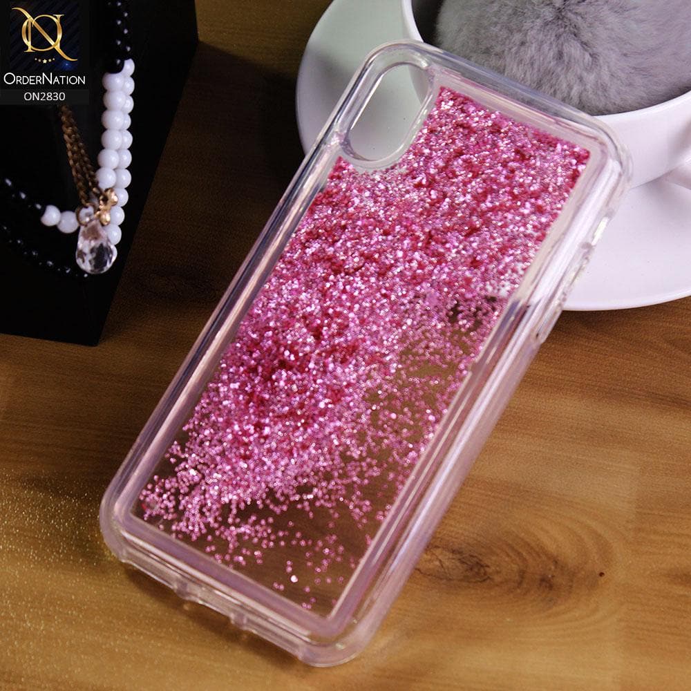 iPhone XS / X Cover - Pink - Moving Liquid Glitter Soft Border Transparent Case