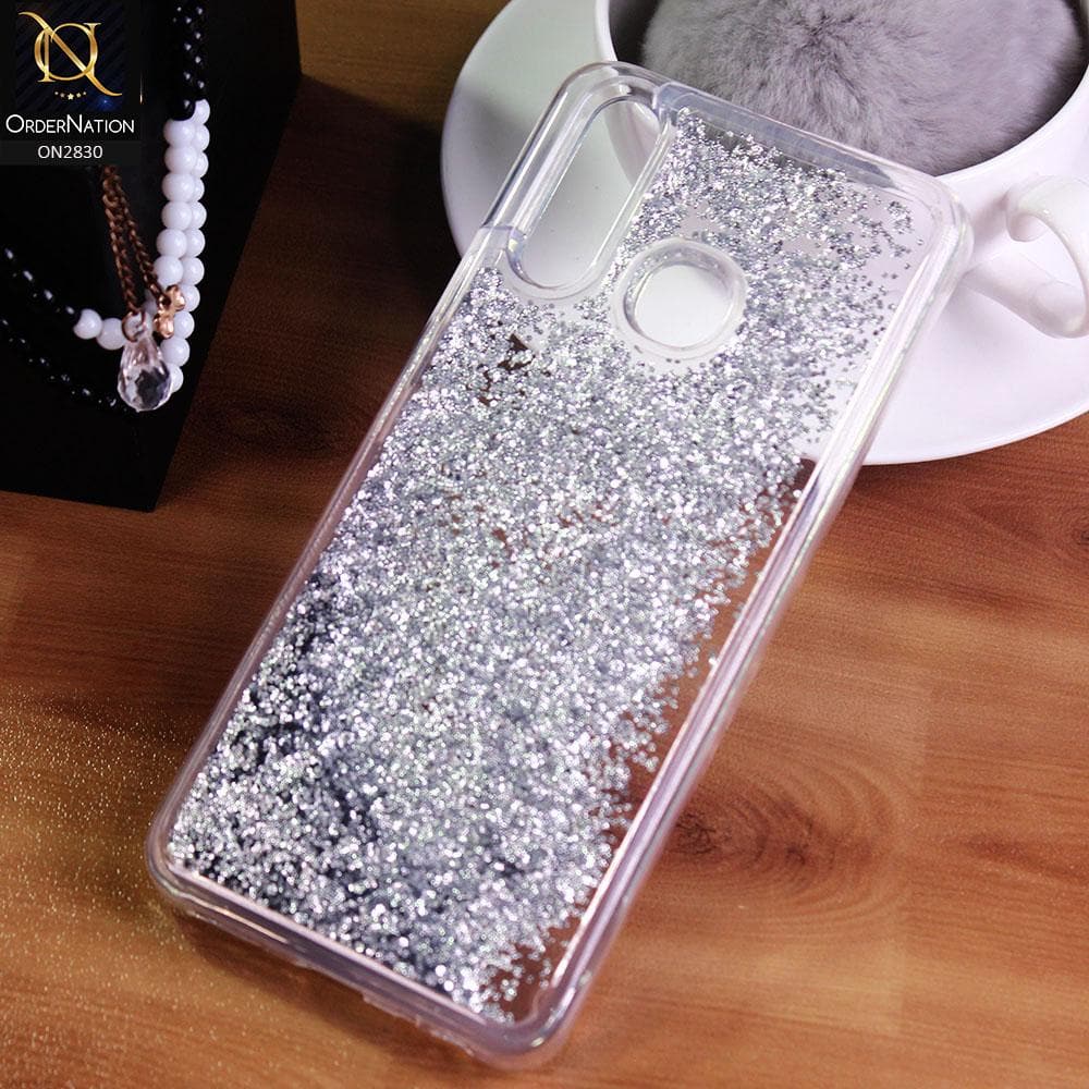 Vivo Y19 Cover - Silver - Moving Liquid Glitter Soft Border Transparent Case