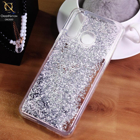 Vivo Y19 Cover - Silver - Moving Liquid Glitter Soft Border Transparent Case
