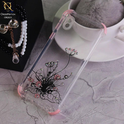 Samsung Galaxy A01 Core Cover - Pink - Floral Series Rhinestone Transparent Soft Case