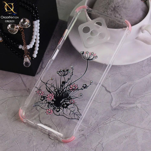 Infinix Zero 8 Cover - Pink - Floral Series Rhinestone Transparent Soft Case