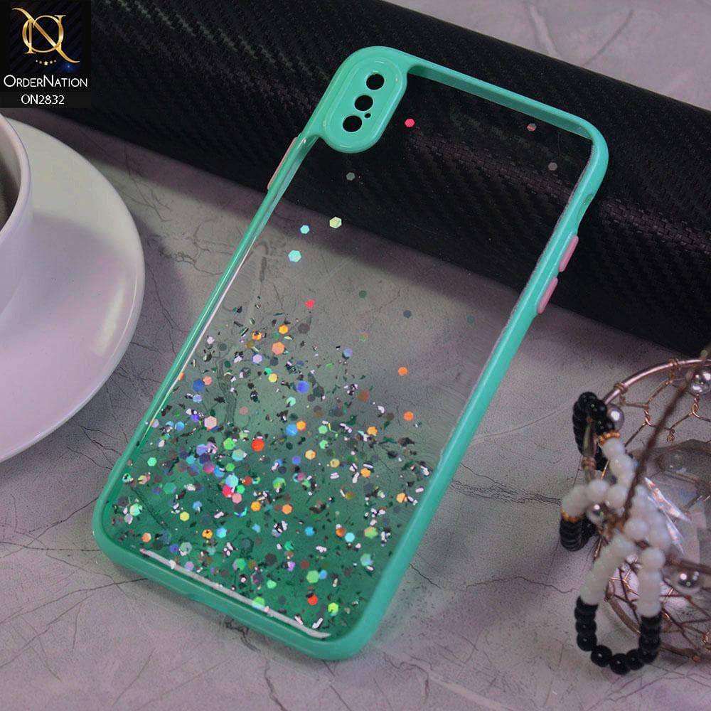 iPhone XS / X Cover - Sea Green - 3D Look Silver Foil Back Shell Case - Glitter Does not Move