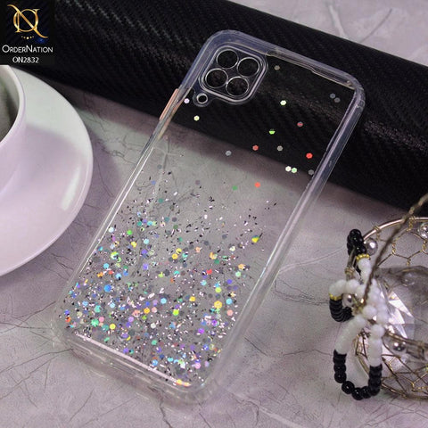 Huawei Nova 6 SE Cover - White - 3D Look Silver Foil Back Shell Case - Glitter Does not Move
