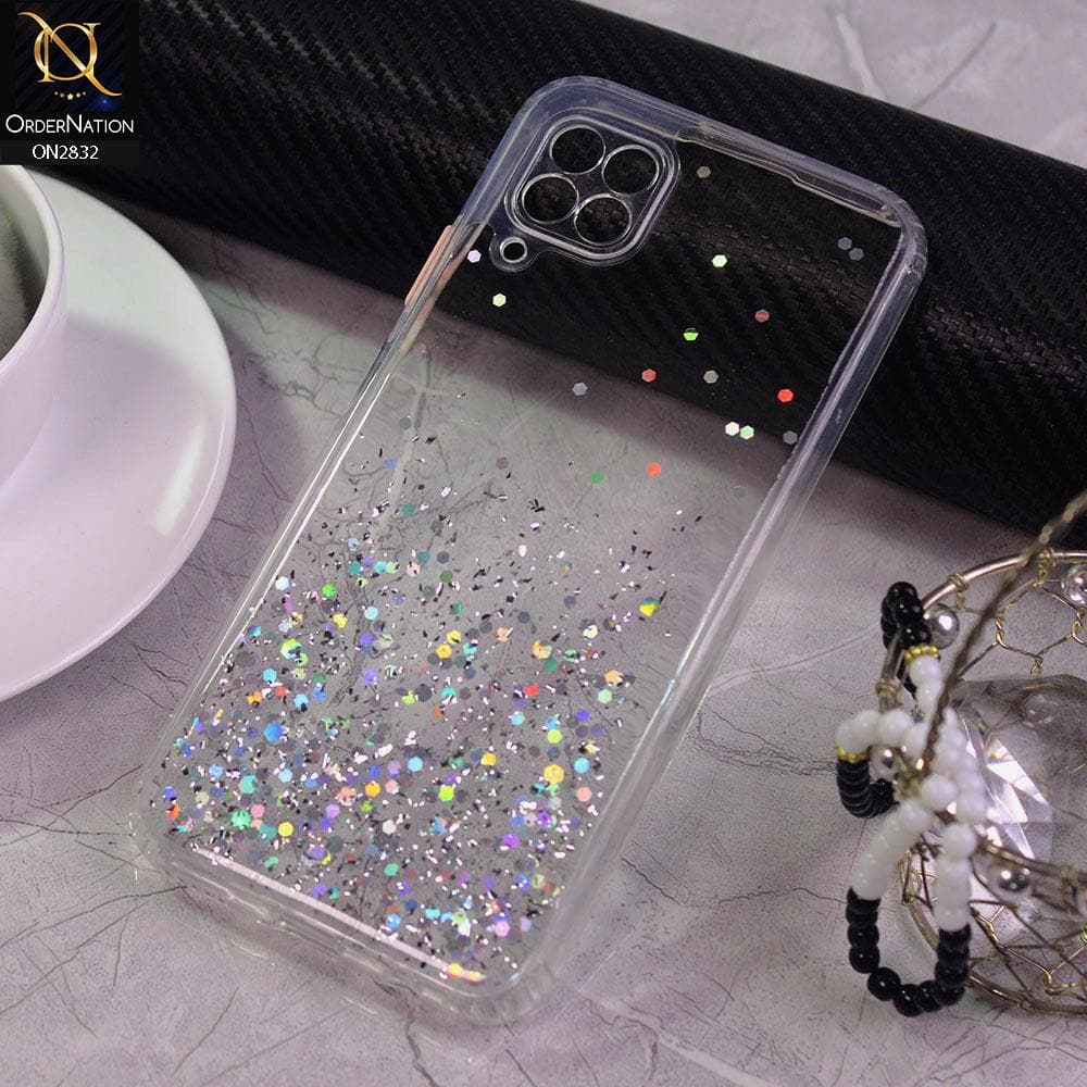 Huawei P40 lite Cover - White - 3D Look Silver Foil Back Shell Case - Glitter Does not Move