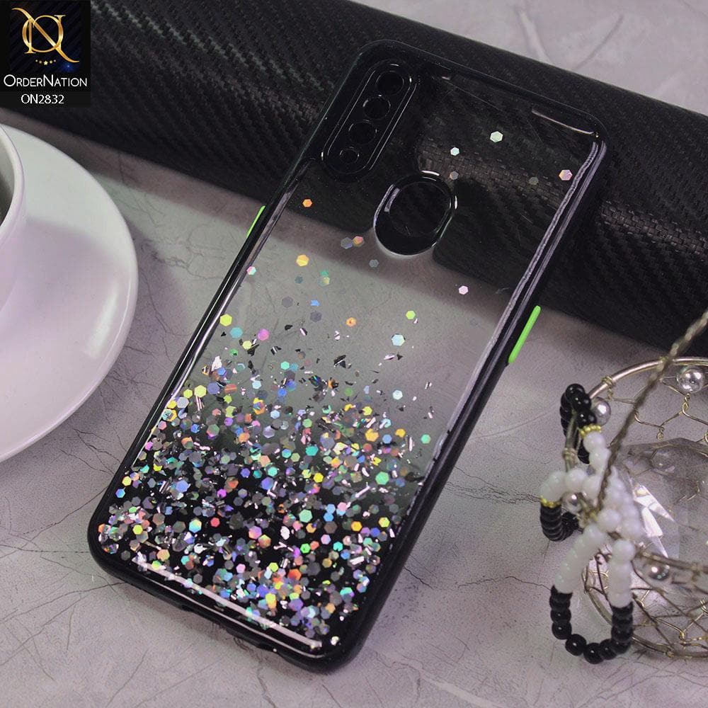 Oppo A31 Cover - Black - 3D Look Silver Foil Back Shell Case - Glitter Does not Move