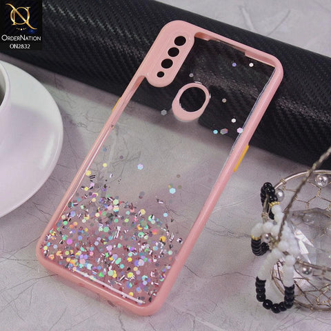 Oppo A8 Cover - Pink - 3D Look Silver Foil Back Shell Case - Glitter Does not Move