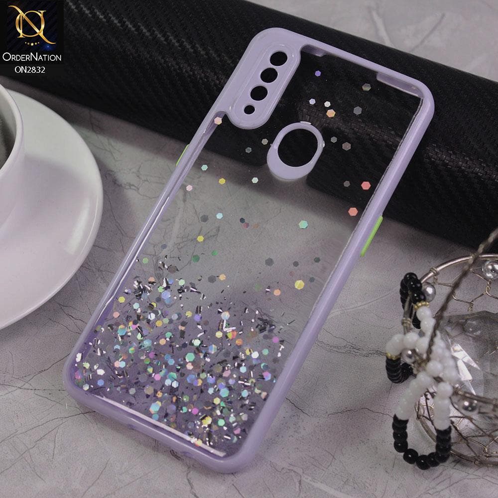 Oppo A8 Cover - Purple - 3D Look Silver Foil Back Shell Case - Glitter Does not Move