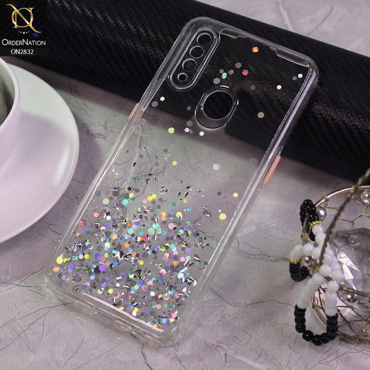 Oppo A31 Cover - White - 3D Look Silver Foil Back Shell Case - Glitter Does not Move
