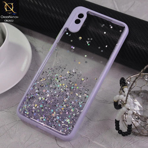 Xiaomi Redmi 9i Cover - Purple - 3D Look Silver Foil Back Shell Case - Glitter Does not Move