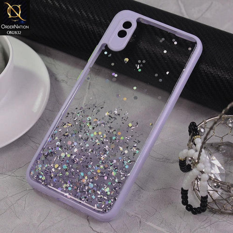 Xiaomi Redmi 9A Cover - Purple - 3D Look Silver Foil Back Shell Case - Glitter Does not Move