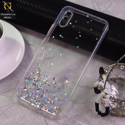 Xiaomi Redmi 9A Cover - White - 3D Look Silver Foil Back Shell Case - Glitter Does not Move