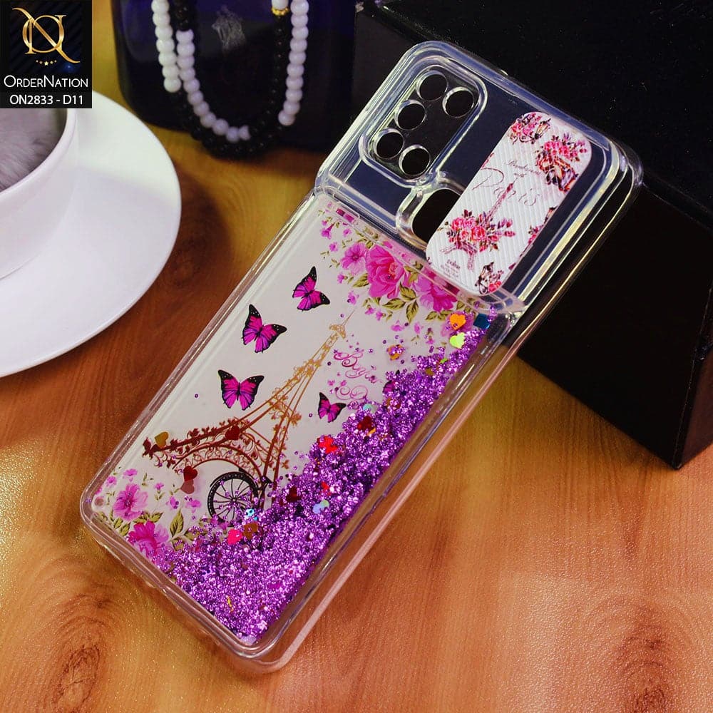 Samsung Galaxy A21s Cover - Design 11 - Moving Liquid Glitter Camera Slide Protection Case