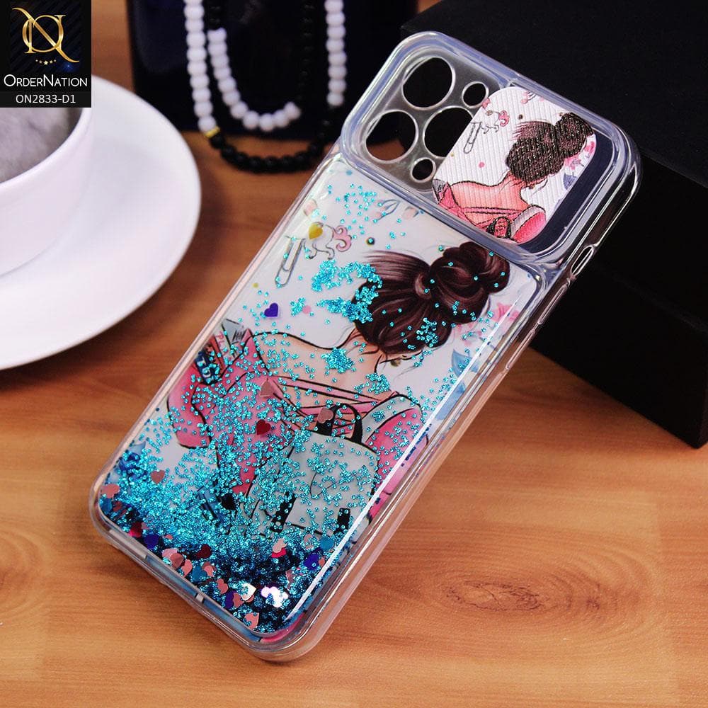 iPhone 12 Pro Max Cover - Design 1 - Moving Liquid Glitter Camera Slide Protection Case