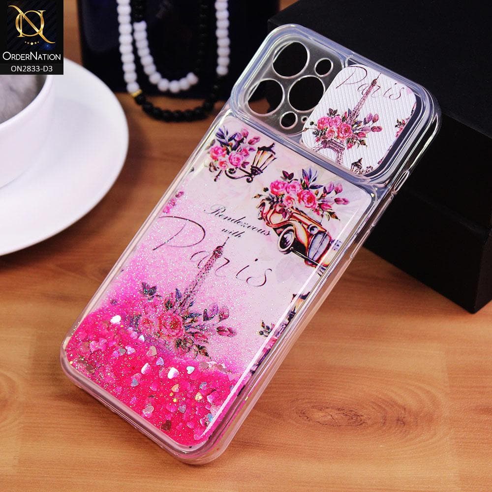 iPhone 12 Pro Max Cover - Design 3 - Moving Liquid Glitter Camera Slide Protection Case
