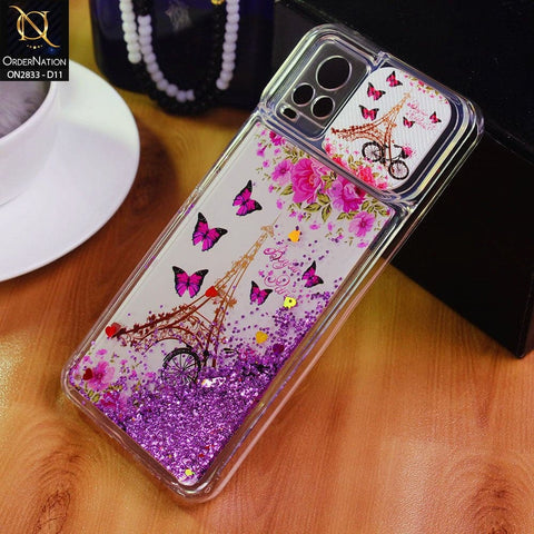 Vivo V20 Cover - Design 11 - Moving Liquid Glitter Camera Slide Protection Case