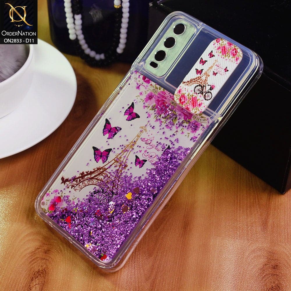 Vivo Y12a Cover - Design 11 - Moving Liquid Glitter Camera Slide Protection Case