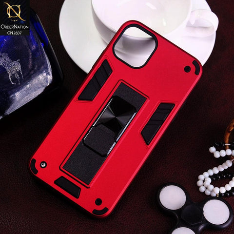 iPhone 12 Cover - Red - Heavy Duty Hybrid 2 in 1 Kick Stand Soft Protective Case