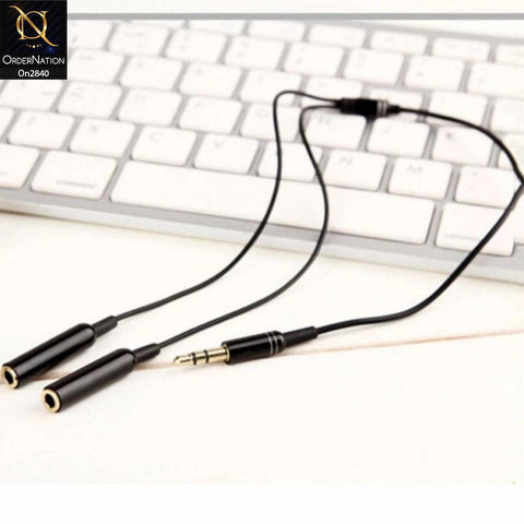 Black - Earldom ET-AUX201 Earphone Aux Jack Cable Splitter 3.5mm One Divides Into Two - 40cm