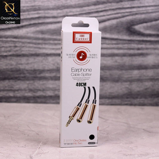 Black - Earldom ET-AUX201 Earphone Aux Jack Cable Splitter 3.5mm One Divides Into Two - 40cm