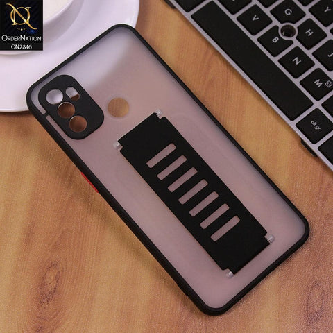 Oppo A53s Cover - Black - Semi Tranparent Soft Borders Matte Hard PC with Grip Holder Camera Protection Case