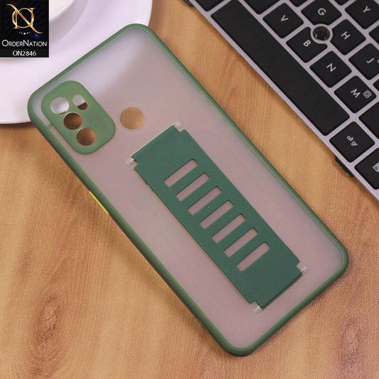 Oppo A53s Cover - Green - Semi Tranparent Soft Borders Matte Hard PC with Grip Holder Camera Protection Case