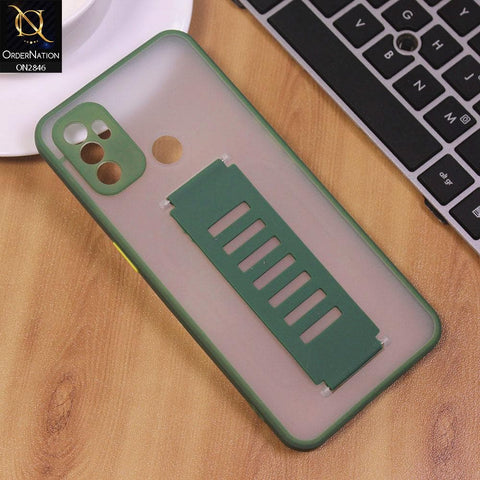 Oppo A53 Cover - Green - Semi Tranparent Soft Borders Matte Hard PC with Grip Holder Camera Protection Case