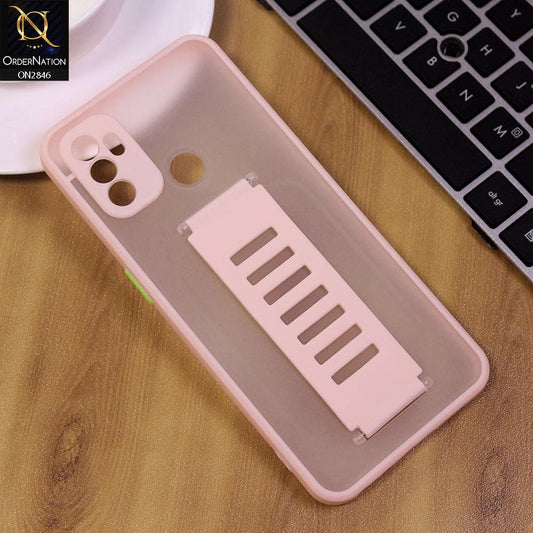Oppo A53s Cover - Pink - Semi Tranparent Soft Borders Matte Hard PC with Grip Holder Camera Protection Case