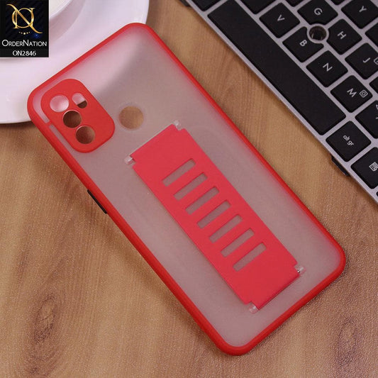 Oppo A53s Cover - Red - Semi Tranparent Soft Borders Matte Hard PC with Grip Holder Camera Protection Case