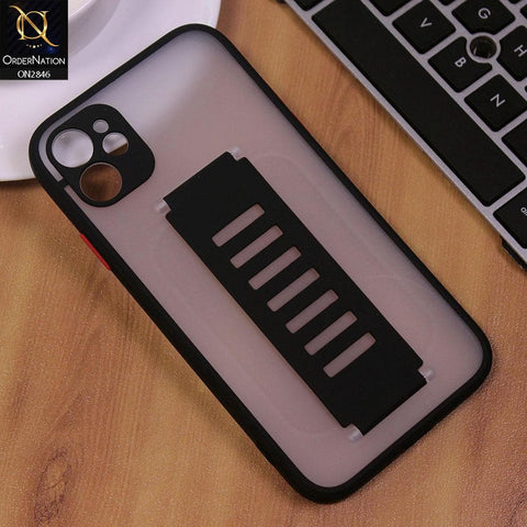 iPhone 11 Cover - Black - Semi Tranparent Soft Borders Matte Hard PC with Grip Holder Camera Protection Case