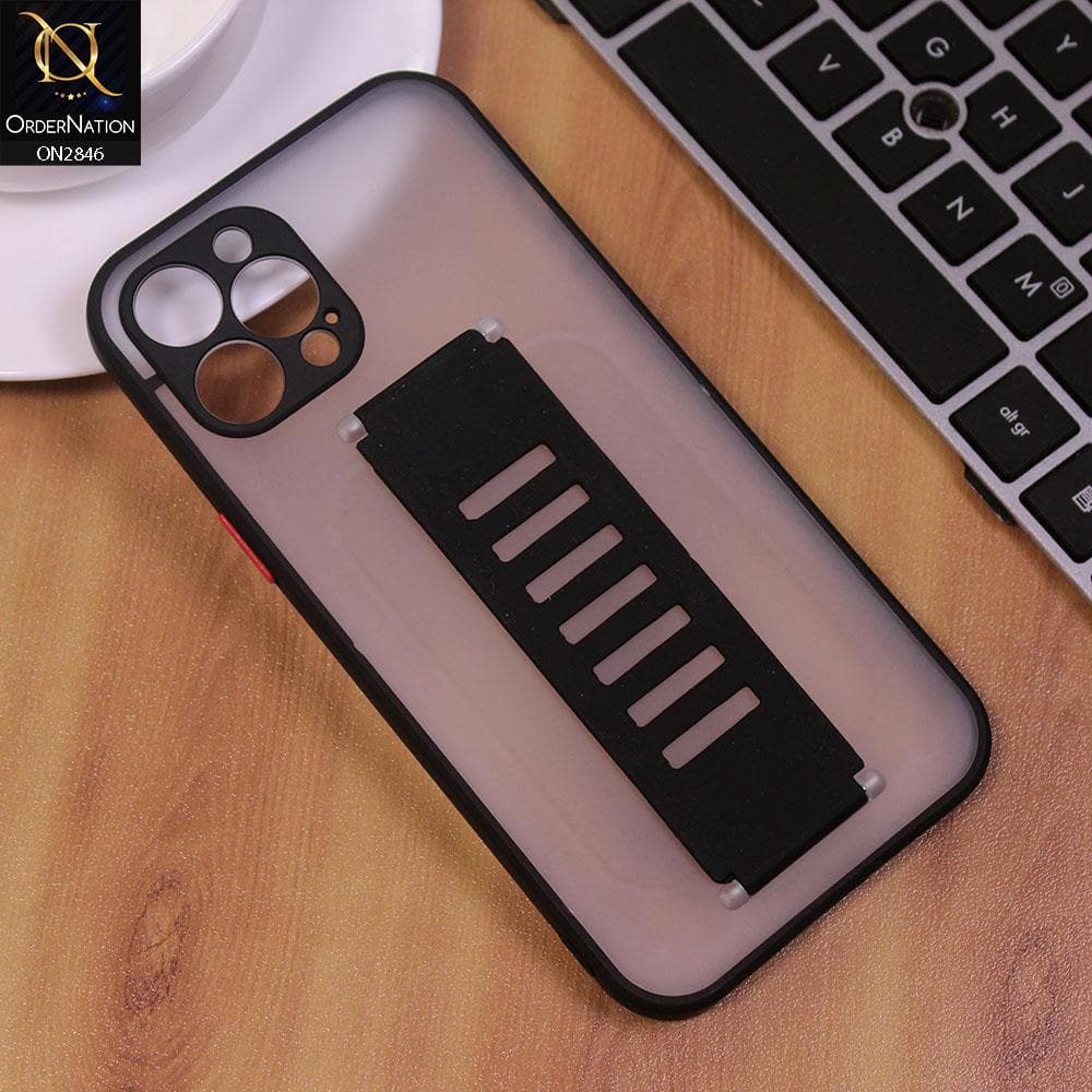 iPhone 12 Pro Max Cover - Black - Semi Tranparent Soft Borders Matte Hard PC with Grip Holder Camera Protection Case