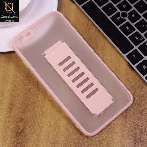 iPhone 6S / 6 Cover - Pink - Semi Tranparent Soft Borders Matte Hard PC with Grip Holder Camera Protection Case