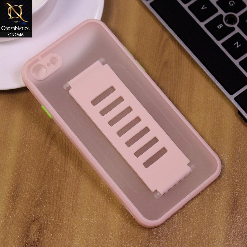 iPhone 8 / 7 Cover - Pink - Semi Tranparent Soft Borders Matte Hard PC with Grip Holder Camera Protection Case