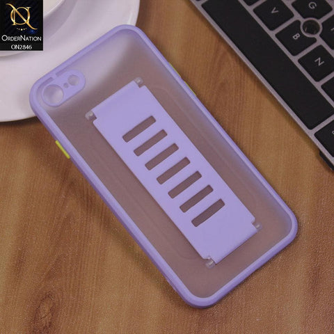 iPhone SE 2020 Cover - Purple - Semi Tranparent Soft Borders Matte Hard PC with Grip Holder Camera Protection Case