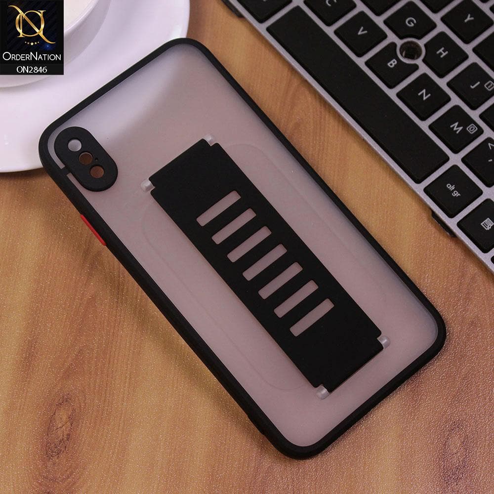 iPhone XS Max Cover - Black - Semi Tranparent Soft Borders Matte Hard PC with Grip Holder Camera Protection Case