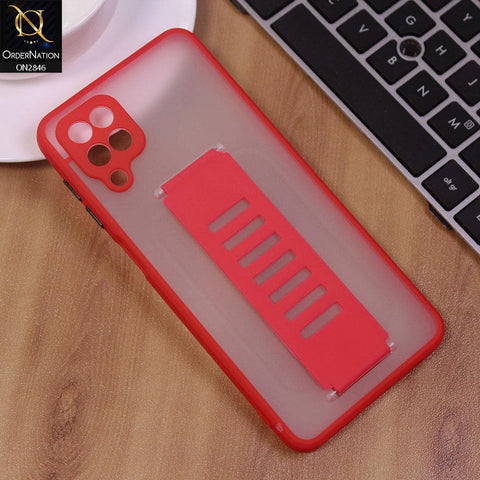 Samsung Galaxy A21s Cover - Red - Semi Tranparent Soft Borders Matte Hard PC with Grip Holder Camera Protection Case