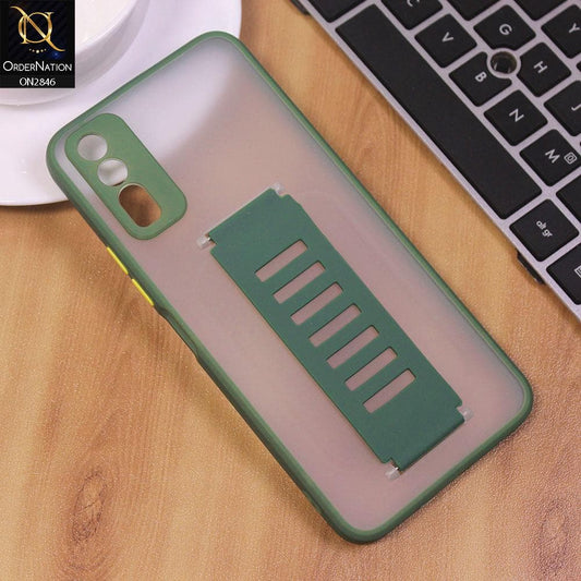 Vivo Y20i Cover - Green - Semi Tranparent Soft Borders Matte Hard PC with Grip Holder Camera Protection Case