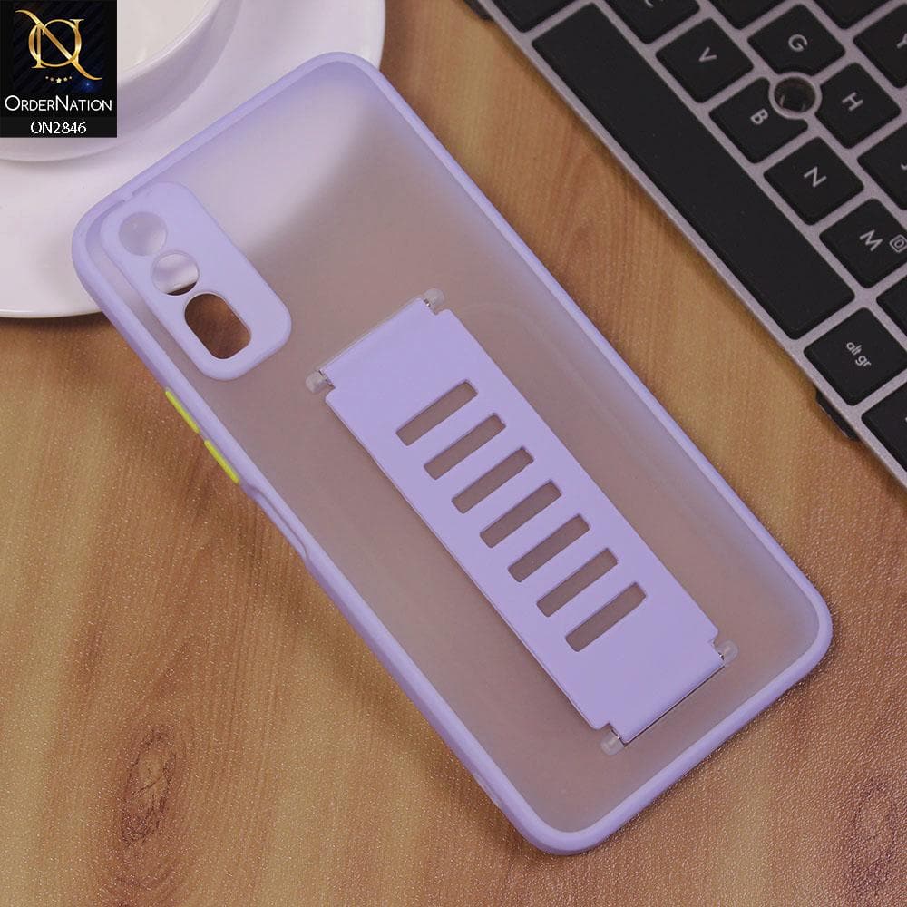 Vivo Y20s Cover - Purple - Semi Tranparent Soft Borders Matte Hard PC with Grip Holder Camera Protection Case